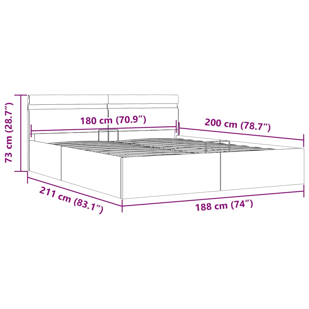 Bett mit Bettkasten Hydraulisch LED Dunkelgrau Stoff 90x200 cm