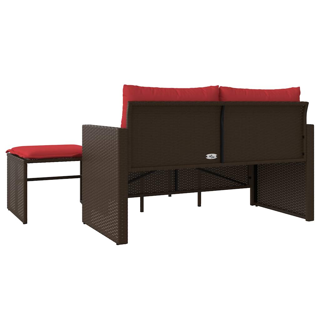3-teiliges Gartensofa-Set mit Kissen, grau, Polyrattan