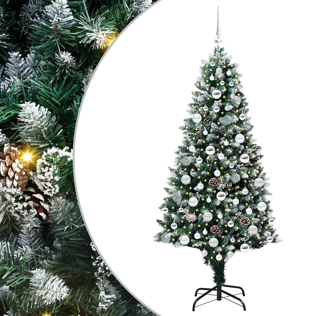 Künstlicher Weihnachtsbaum mit LEDs Kugeln Zapfen 150 cm