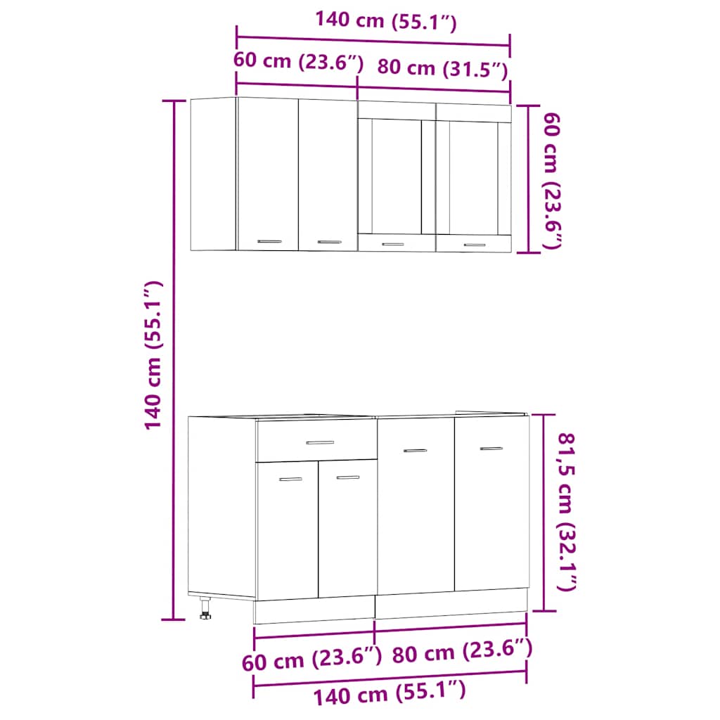 4-tlg. Küchenzeile Lyon Weiß Holzwerkstoff