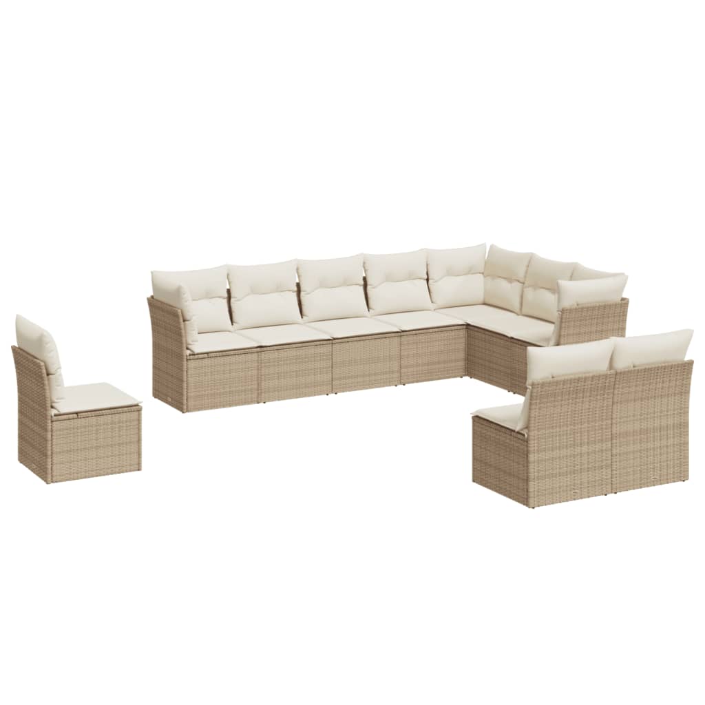 10-tlg. Garten-Sofagarnitur mit Kissen Schwarz Poly Rattan