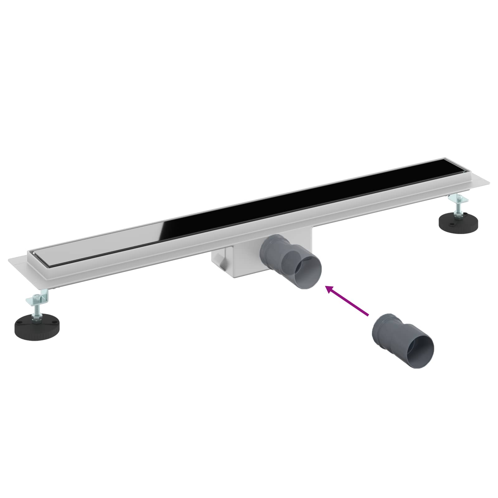 Duschabfluss mit Glasabdeckung Schwarz 50 cm Edelstahl 304