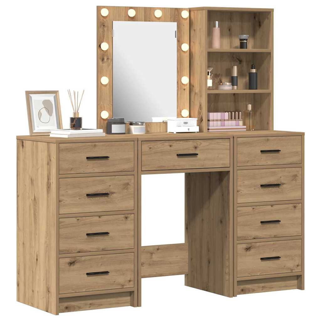 Schminktisch mit Spiegelbeleuchtung 3 pcs Weiß Holzwerkstoff