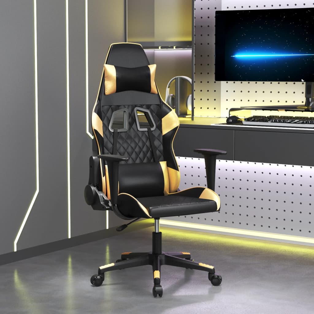 Gaming-Stuhl mit Massagefunktion Schwarz und Blau Kunstleder