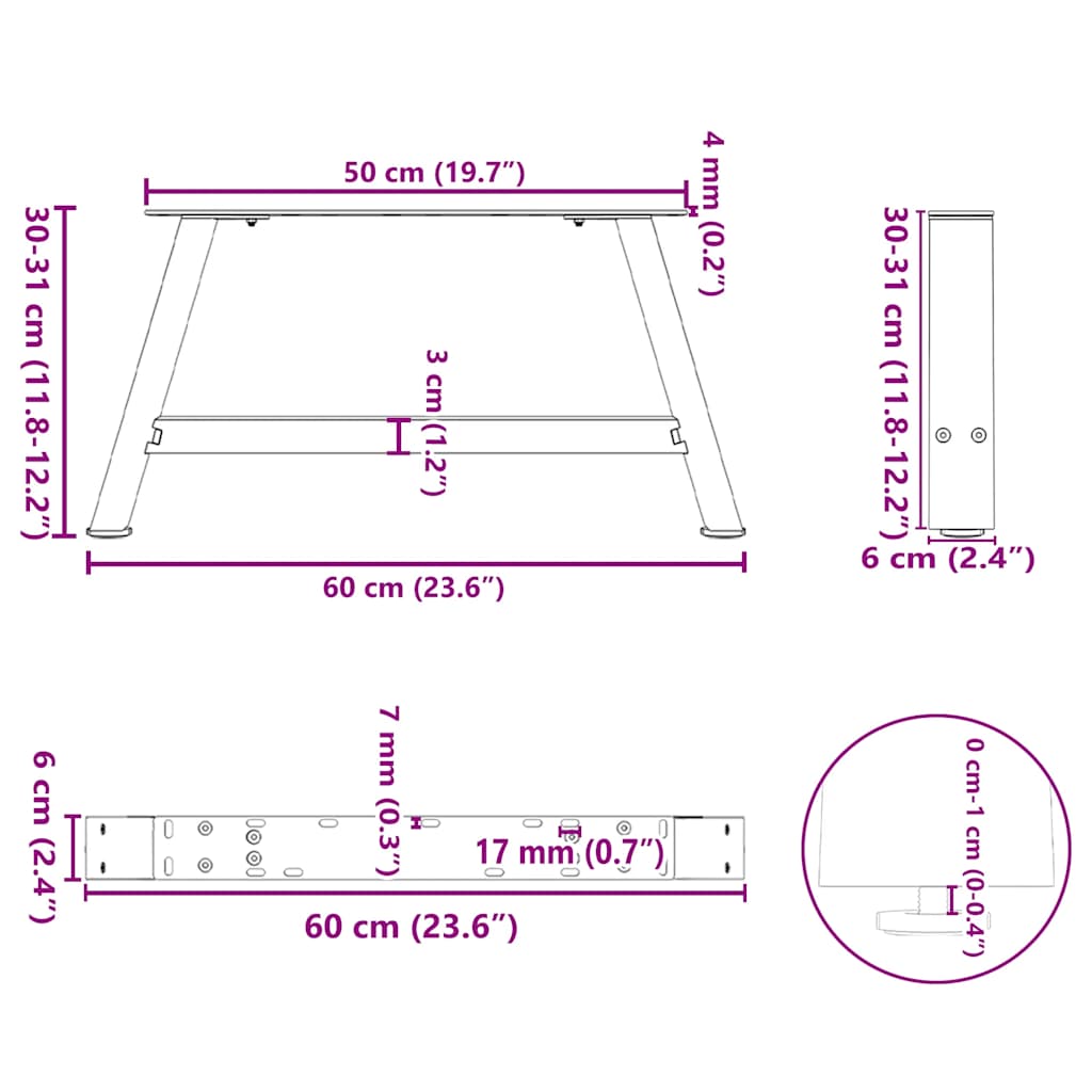 Couchtischbeine A-Form 2 Stk. 30x(30-31) cm Stahl