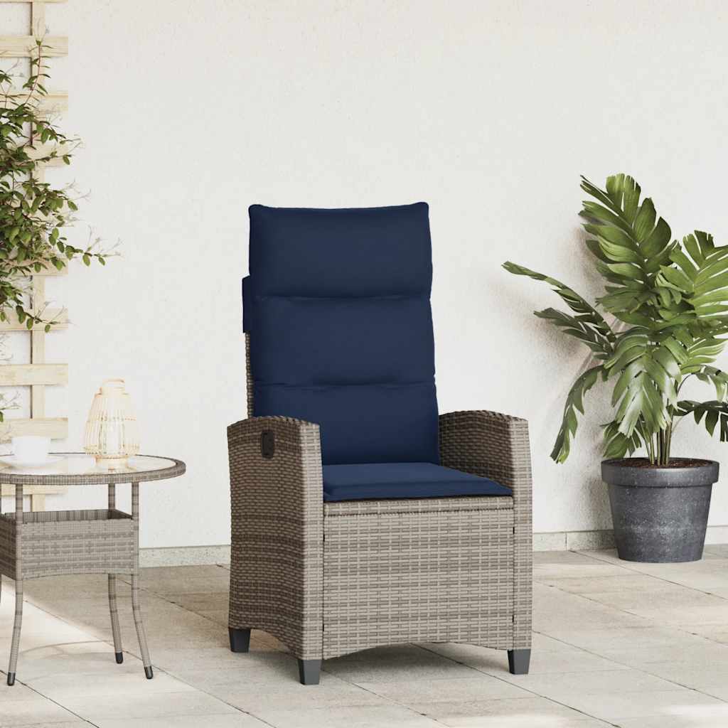 Gartensessel mit Beistelltisch Verstellbar Schwarz Poly Rattan