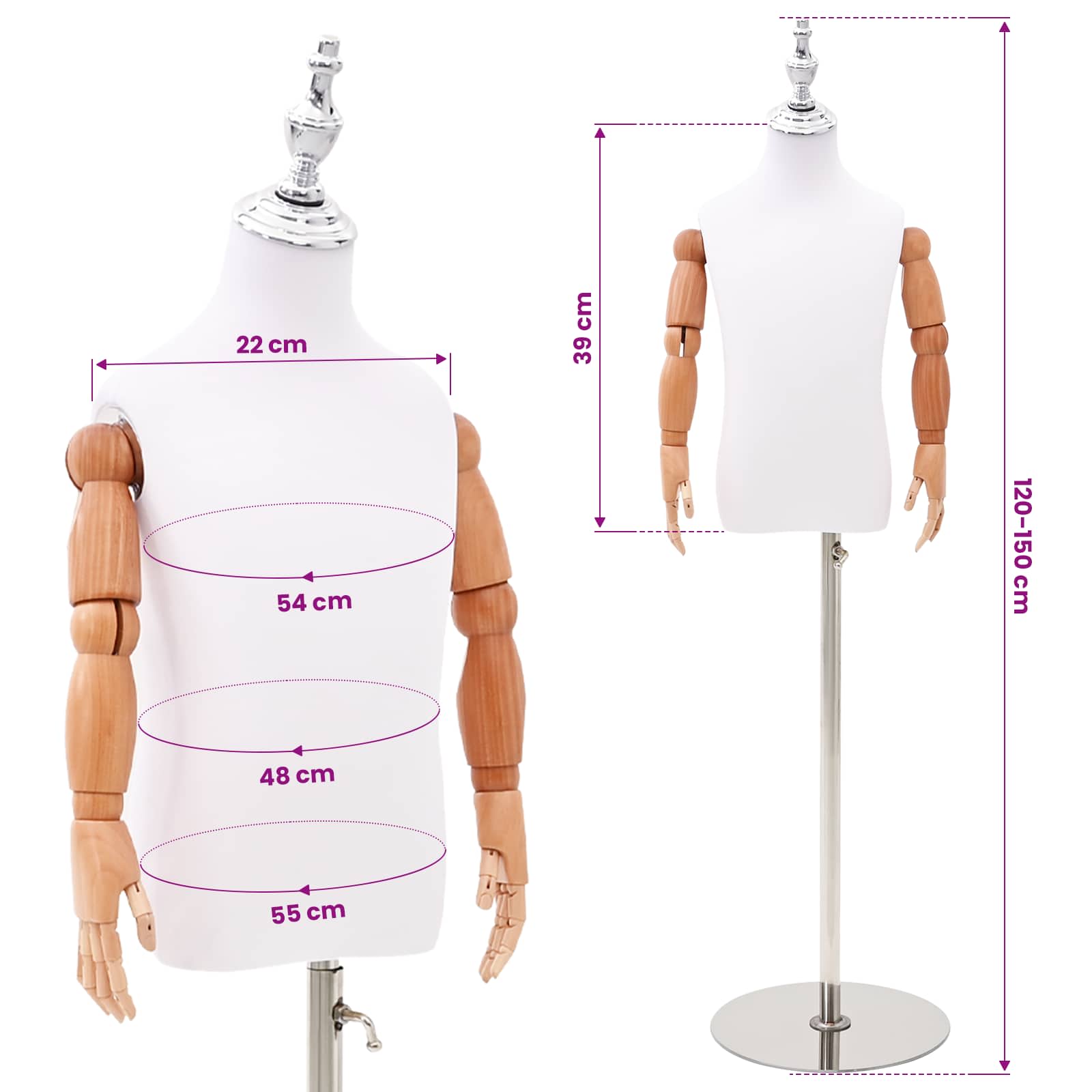 Verstellbares 120-150 cm Mannequin mit Basis Unisex PP Weiß