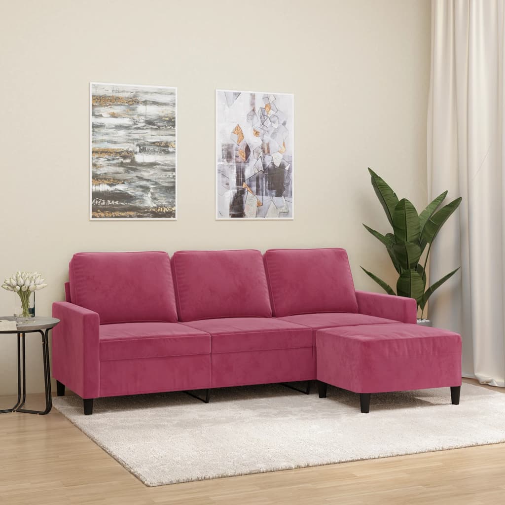 3-Sitzer-Sofa mit Hocker Rosa 180 cm Samt