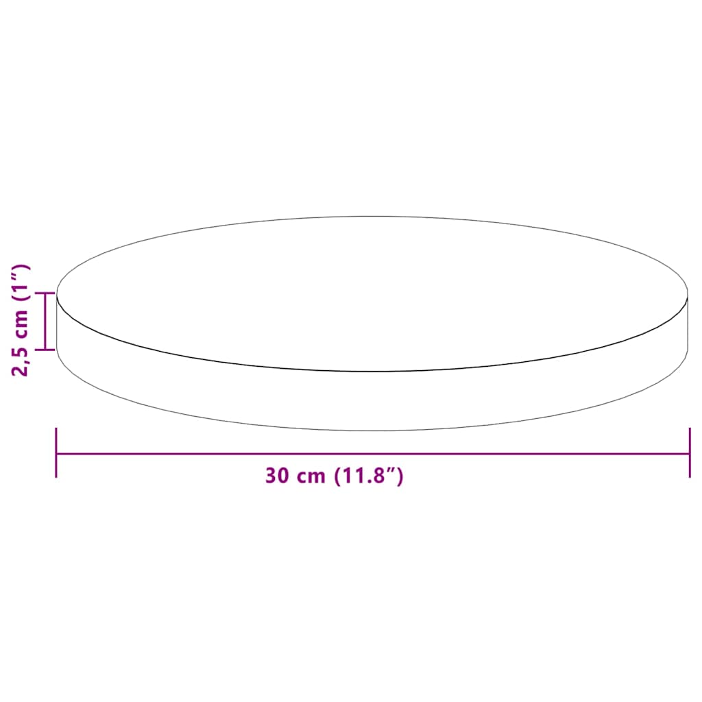 Runde Tischplatte Ø30x1,5 cm Unbehandeltes Massivholz Eiche