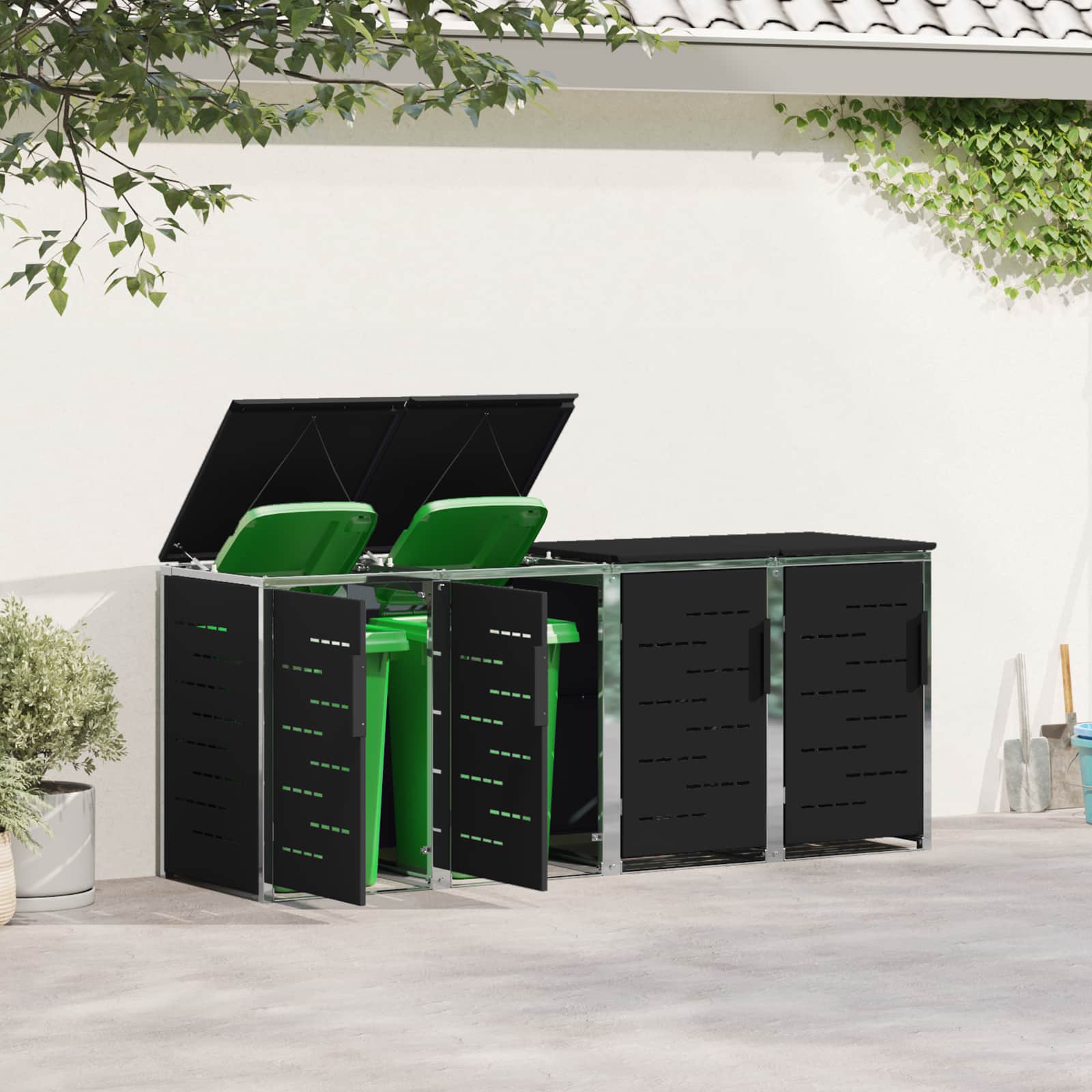 Mülltonnenbox for 2 Bins 240L Edelstahl Schwarz