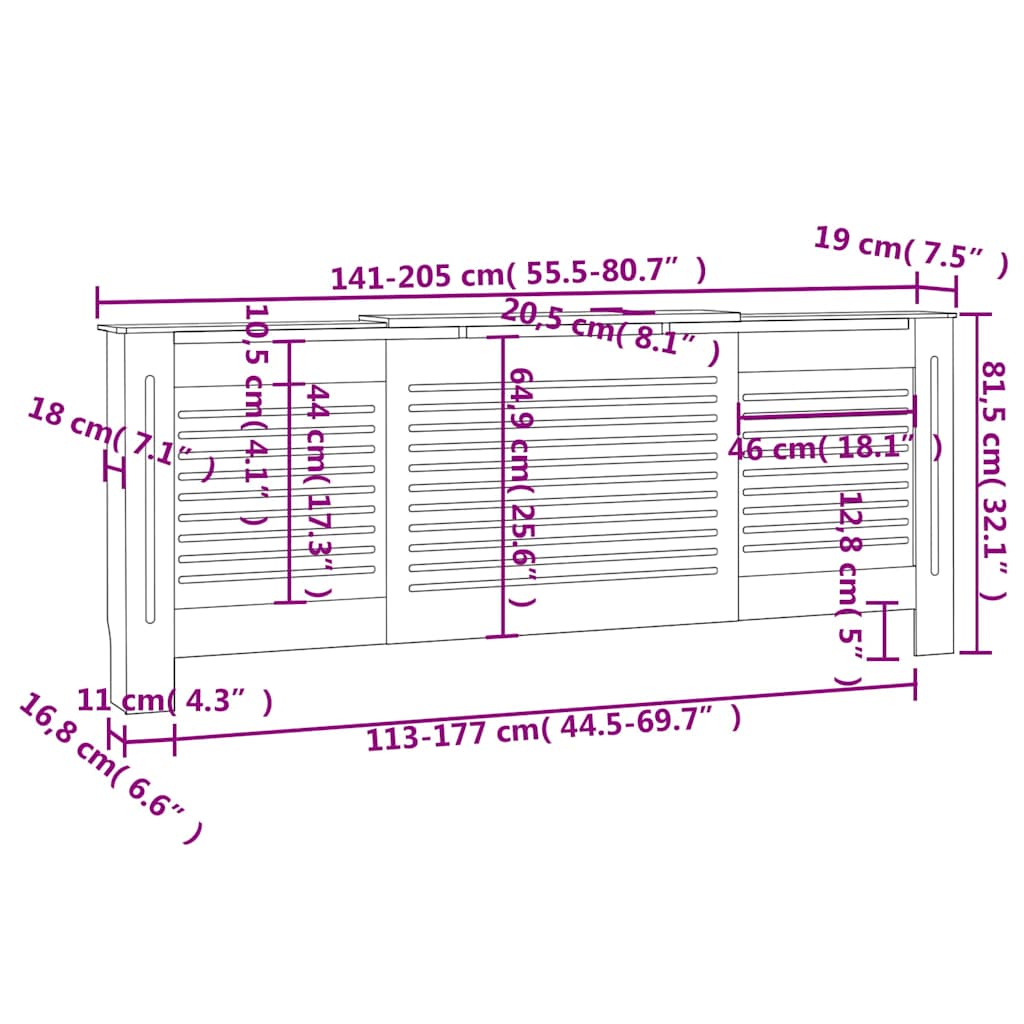 Heizkörperabdeckung Weiß 112×19×81,5 cm MDF