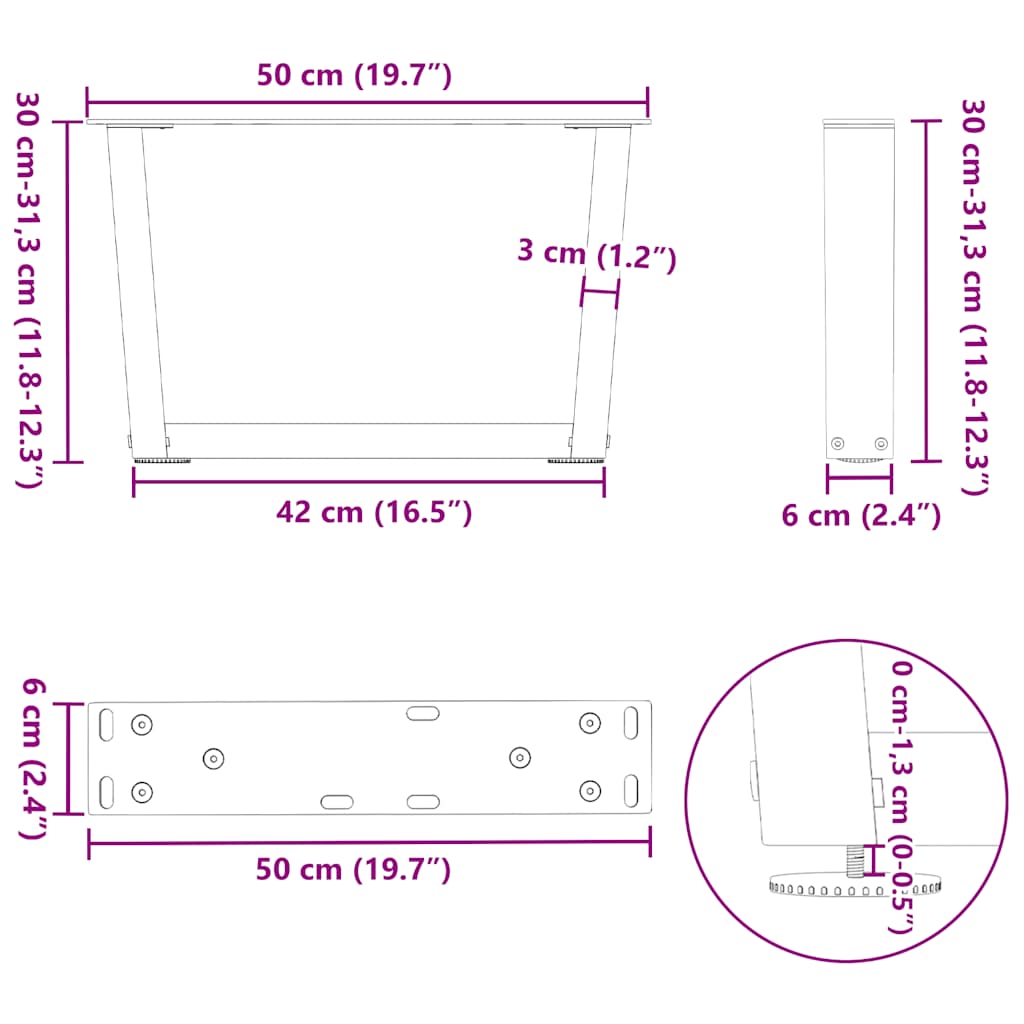 Couchtischbeine V-Form 2 Stück Schwarz 30x(30-31,3) cm Stahl