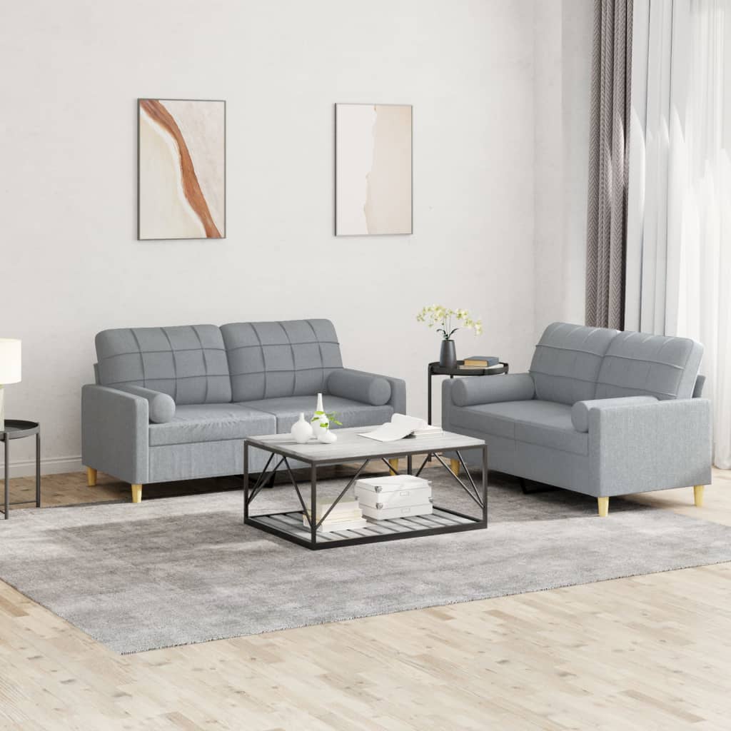 3-tlg. Sofagarnitur mit Kissen Creme Stoff