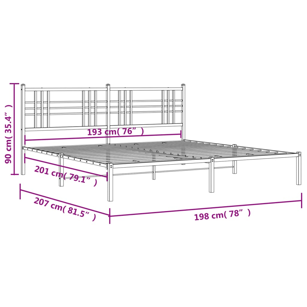 Bettgestell mit Kopf- und Fußteil Metall Schwarz 90x200 cm