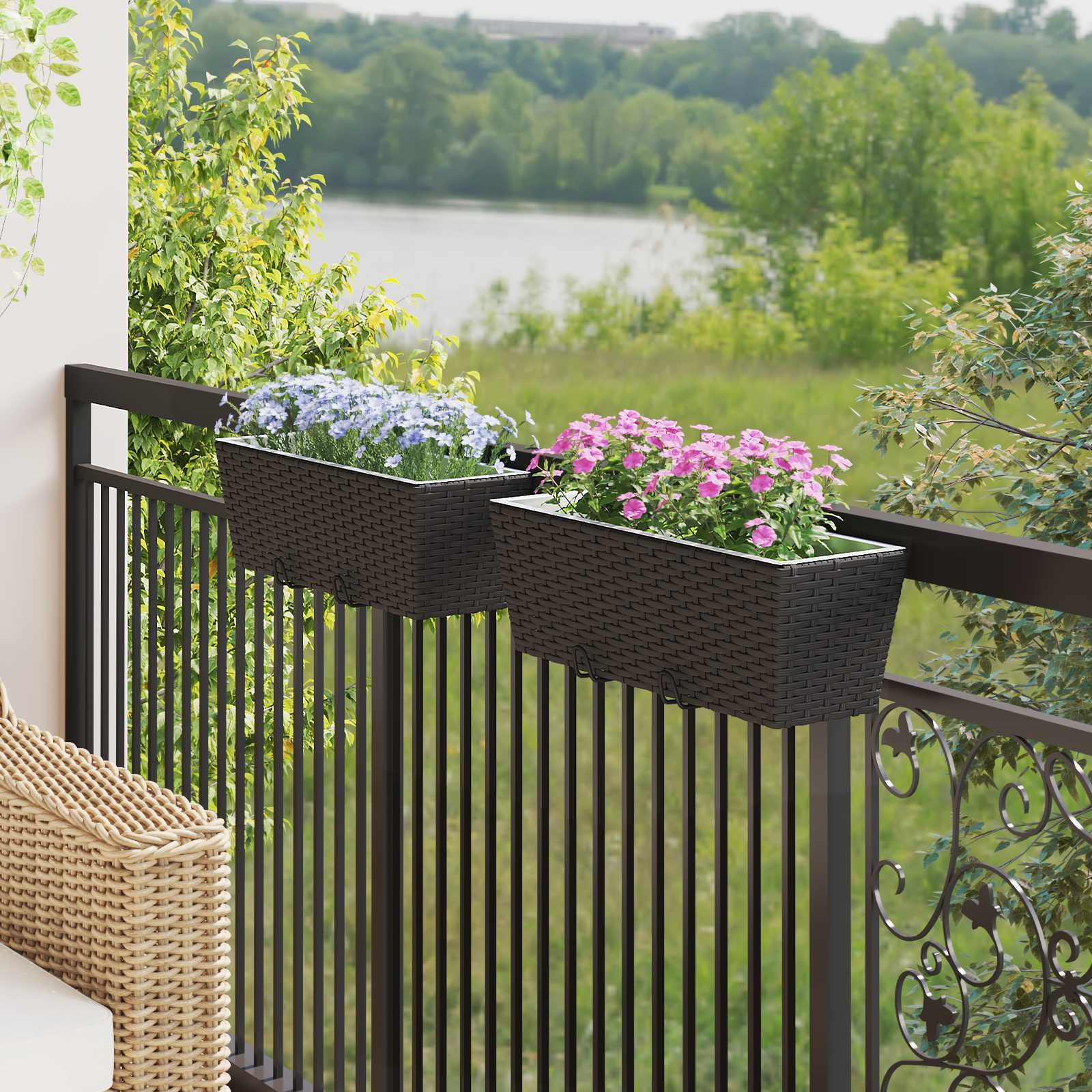 Balkon 2 pcs Schwarz 50 x 17 x 17 cm Metall