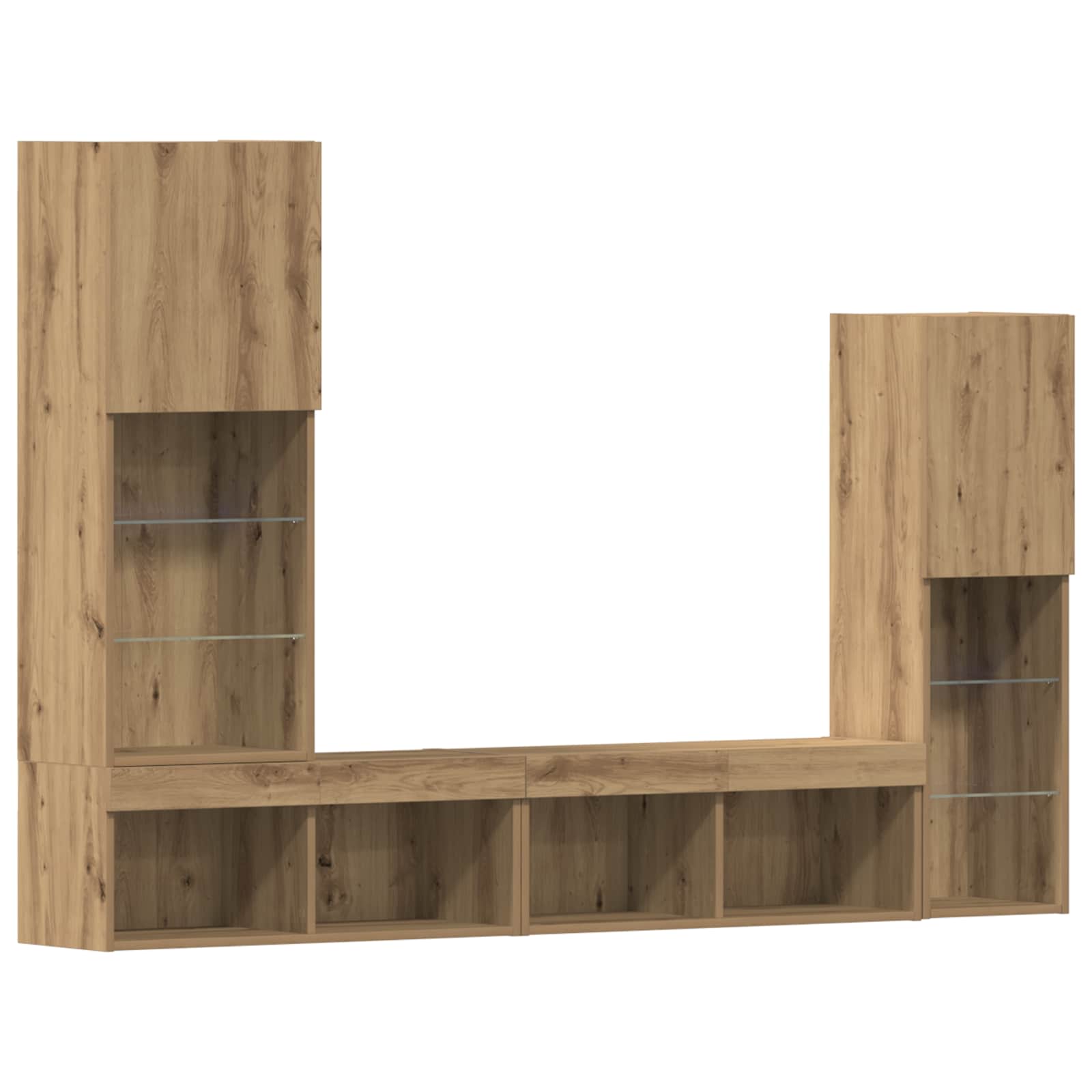 4-tlg. Wohnwand mit LED-Beleuchtung Weiß Holzwerkstoff