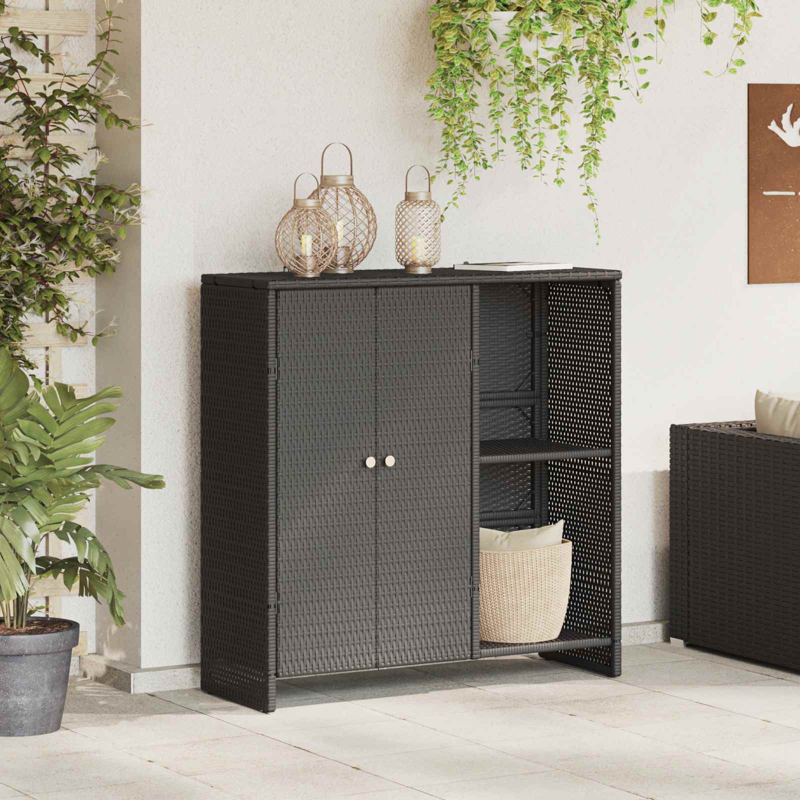 Aufbewahrungsschrank mit Tür Hellgrau 100 x 36 x 102 cm Rattan