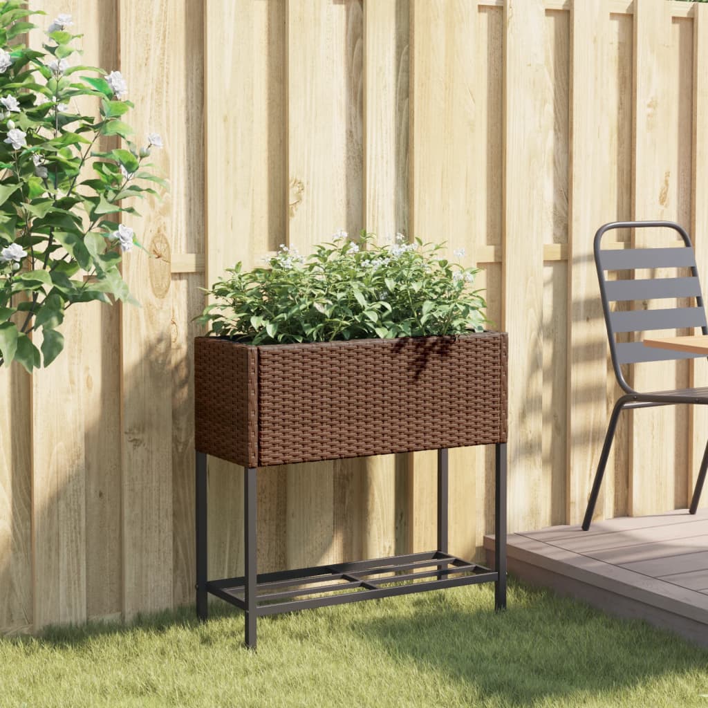 Hochbeete mit Ablage 2 Stk. Schwarz 70x28x70 cm Poly Rattan
