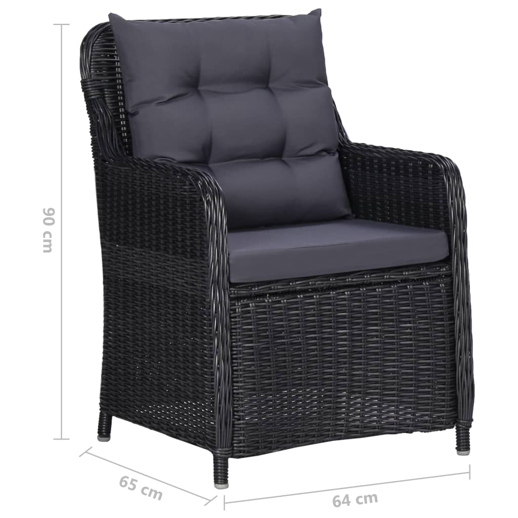 3-tlg. Garten-Bistro-Set mit Auflagen Poly Rattan Schwarz