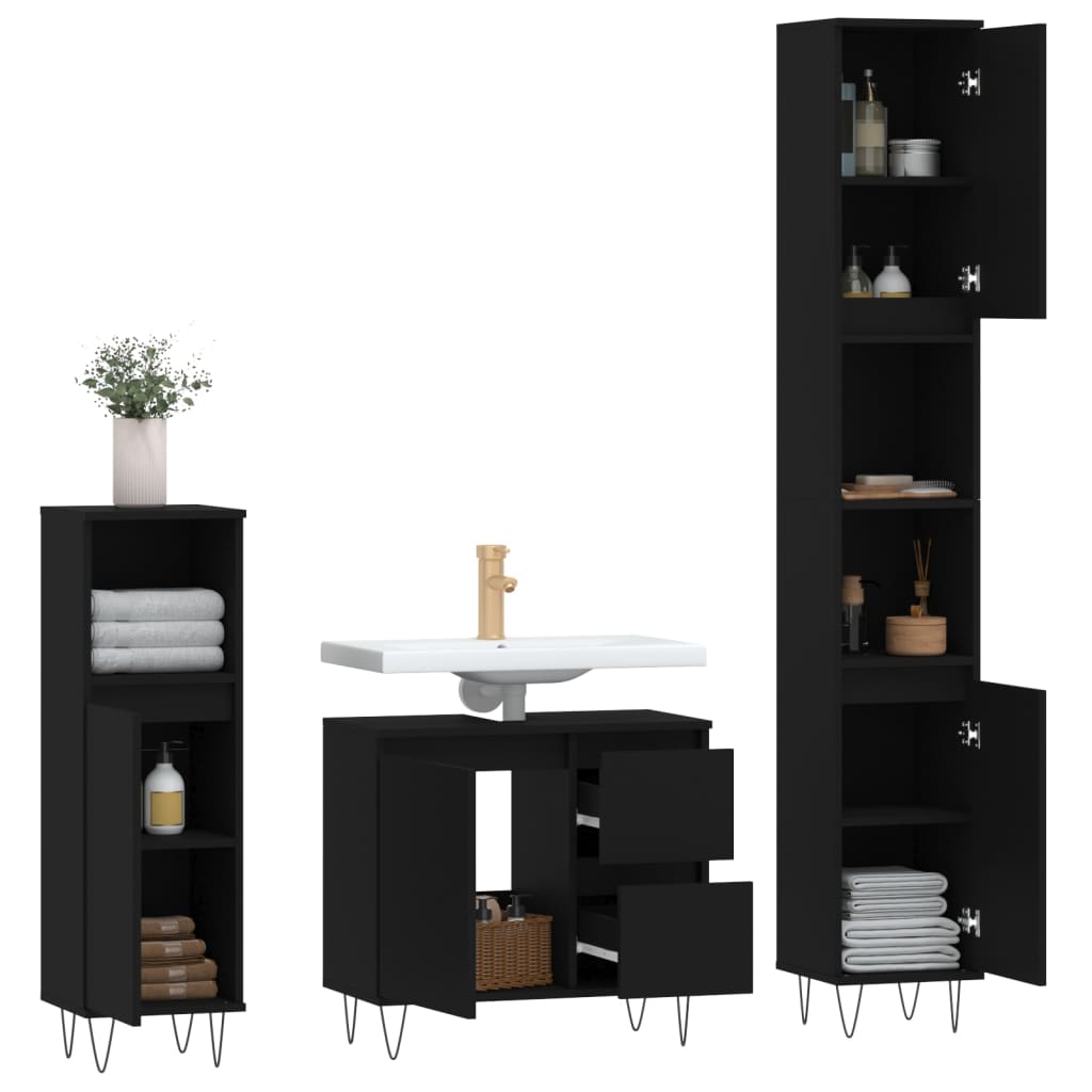 3-tlg. Badmöbel-Set Räuchereiche Holzwerkstoff