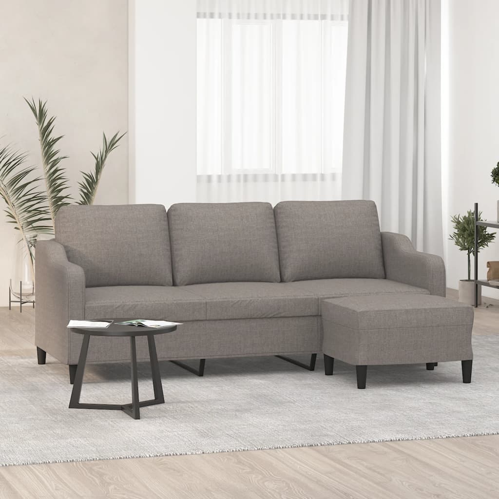 3-Sitzer-Sofa mit Hocker Braun 180 cm Stoff