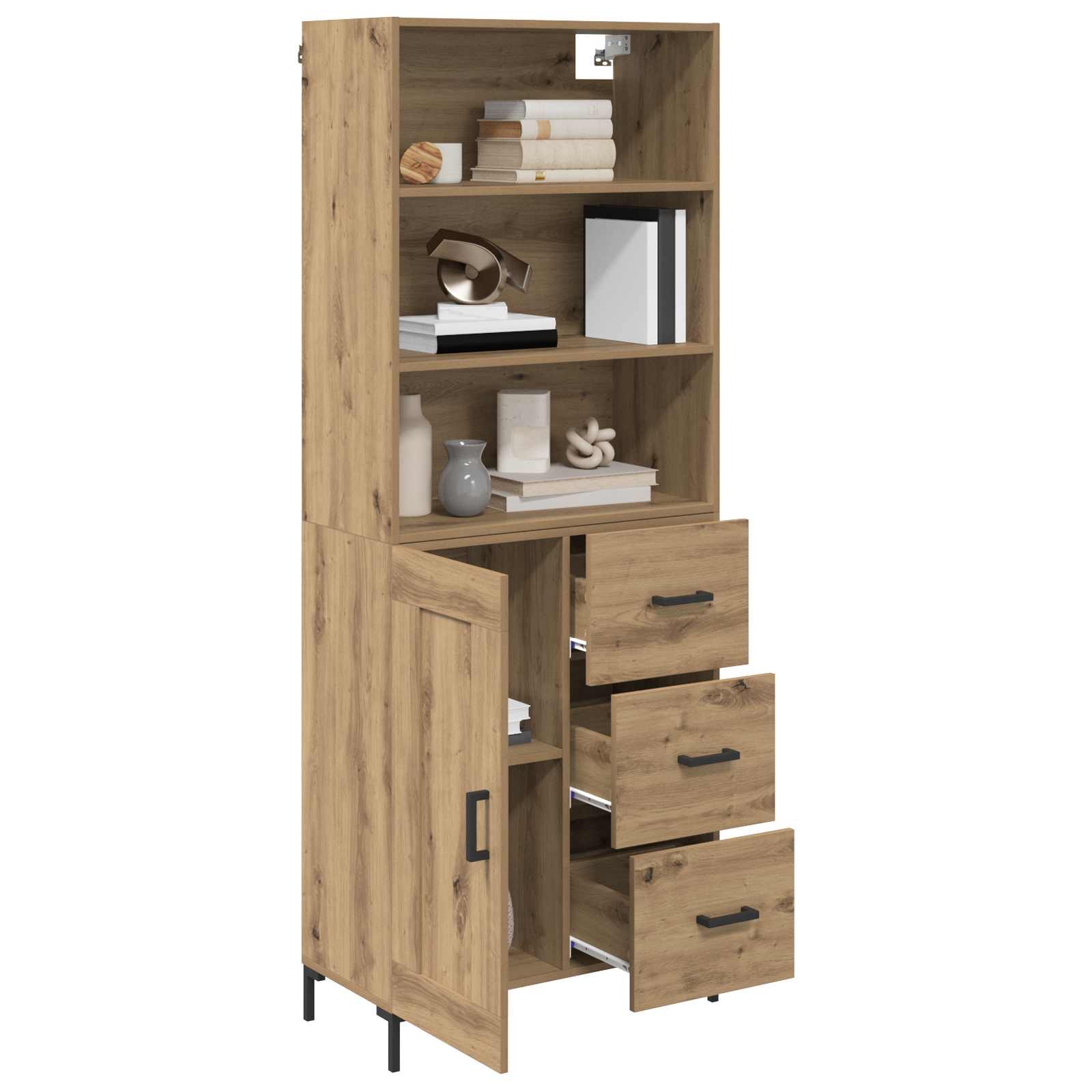Highboard Hochglanz-Weiß 69,5x34x180 cm Holzwerkstoff