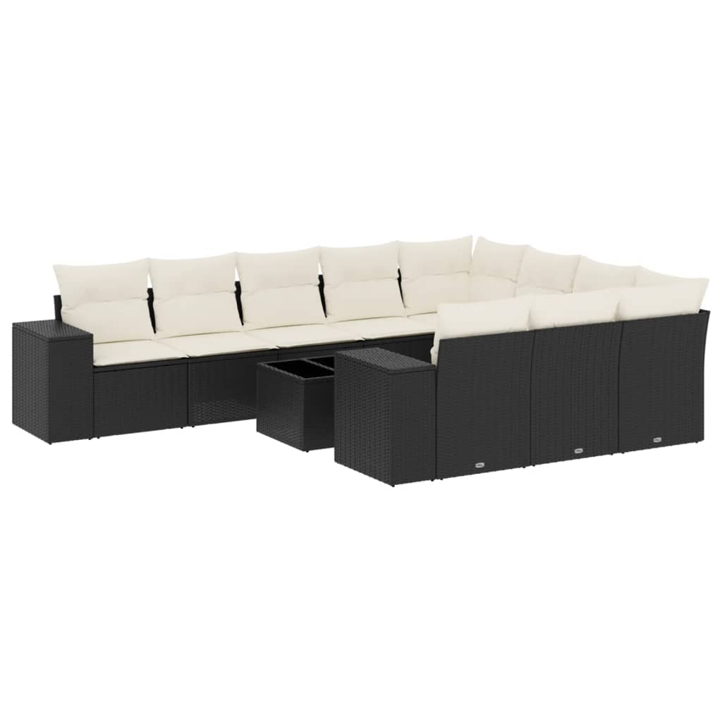 10-tlg. Garten-Sofagarnitur mit Kissen Schwarz Poly Rattan