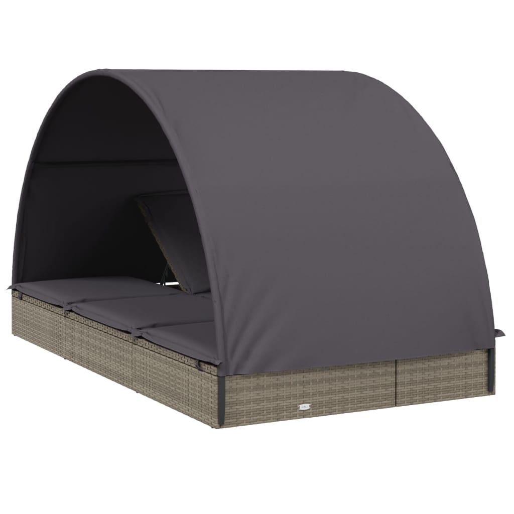 2-Personen-Sonnenliege mit Dach Braun 211x112x140 Poly Rattan