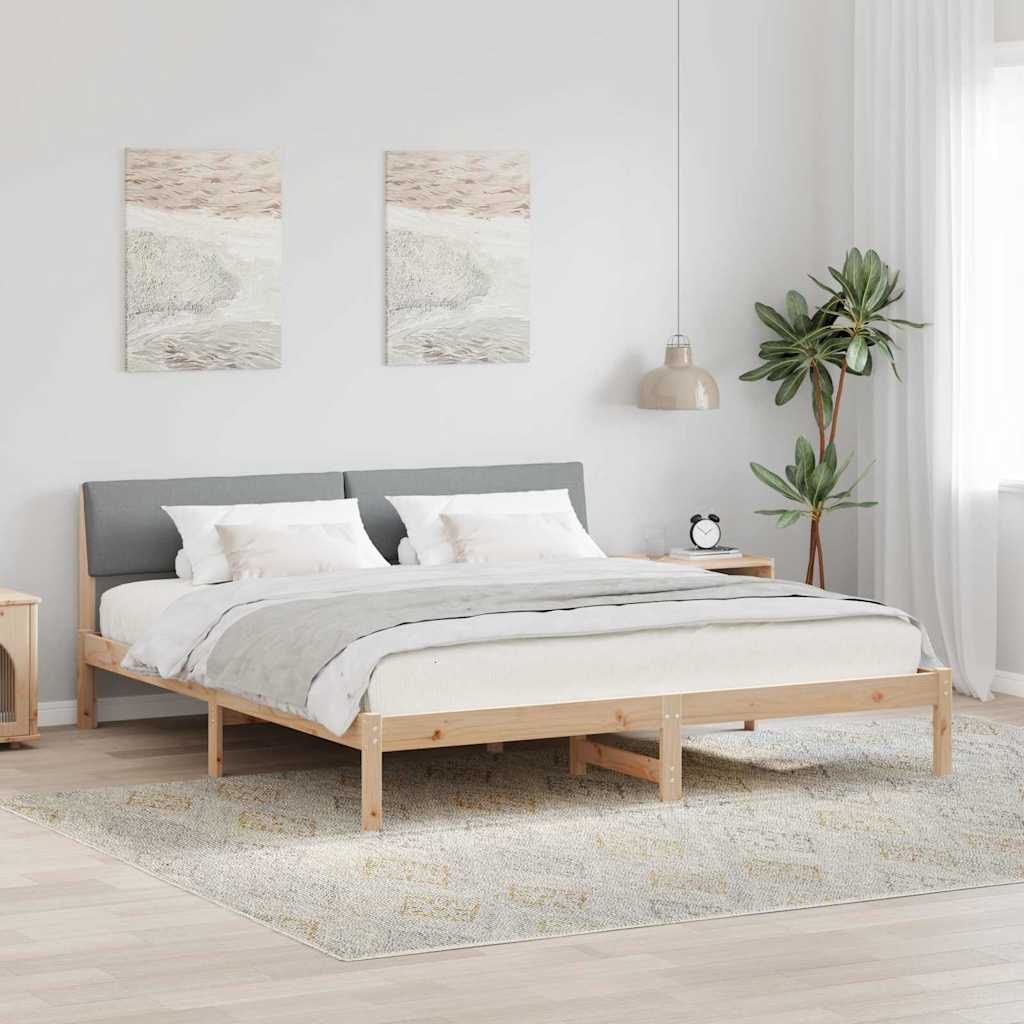 Bettgestell Braun und hellgrau 200 x 200 cm Massivholz Kiefer