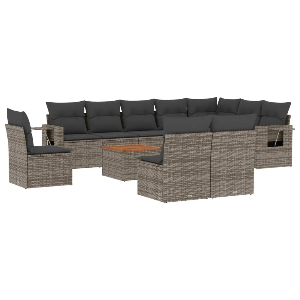 11-tlg. Garten-Sofagarnitur mit Kissen Schwarz Poly Rattan