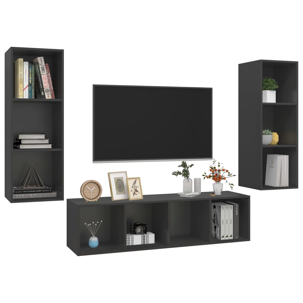 3-tlg. TV-Schrank-Set Weiß Holzwerkstoff