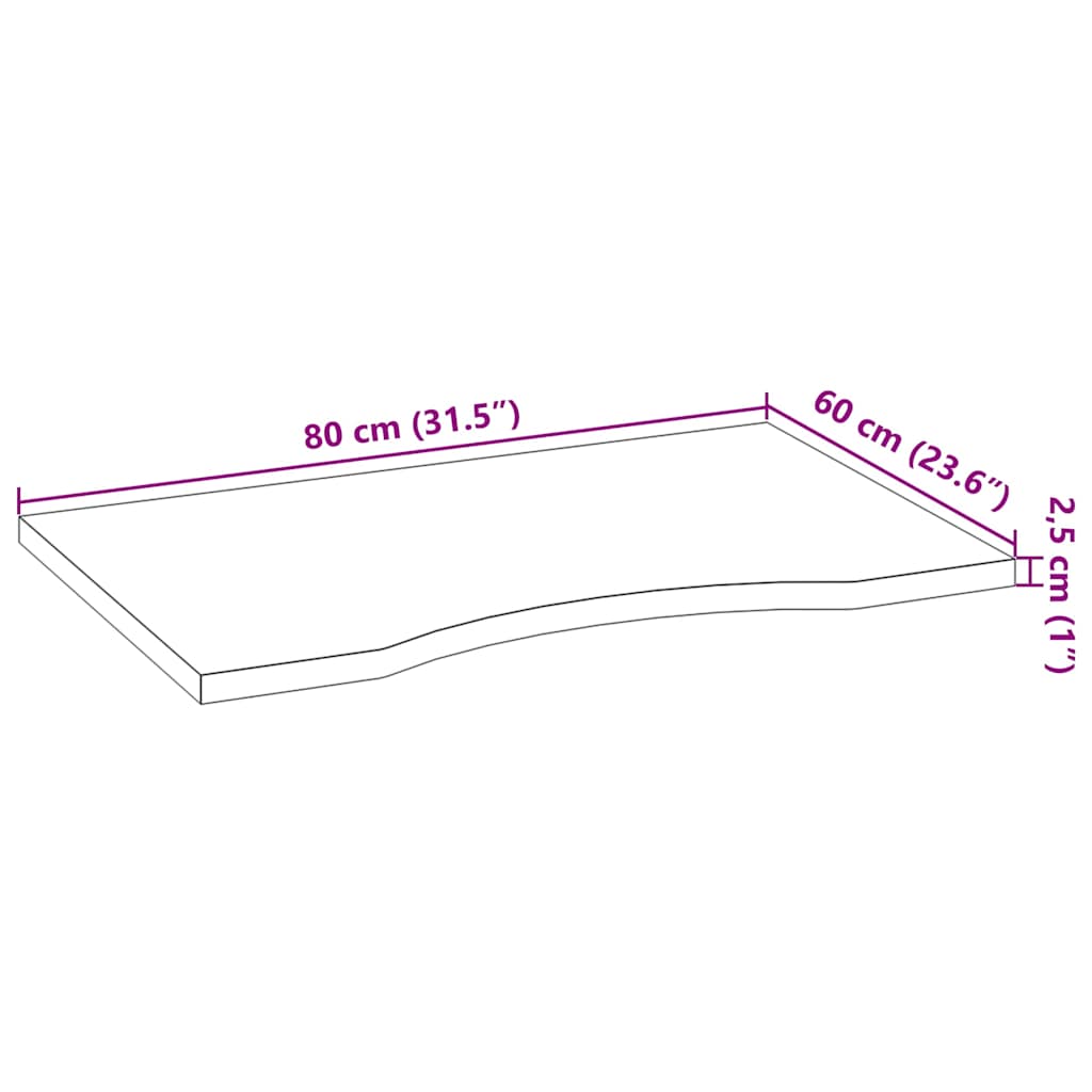 Schreibtischplatte Unbehandelt 80x50x2,5 cm Massivholz Eiche