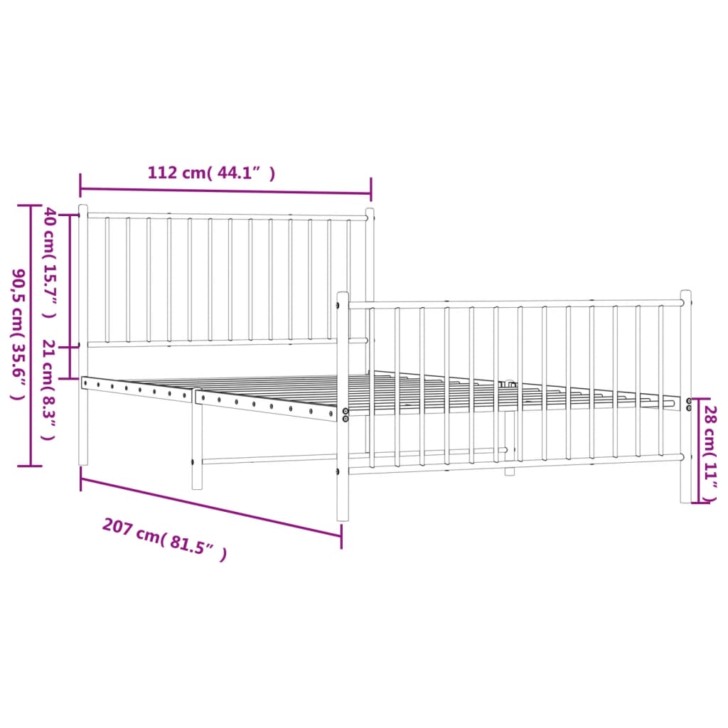 Bettgestell Metall Schwarz 75x190 cm