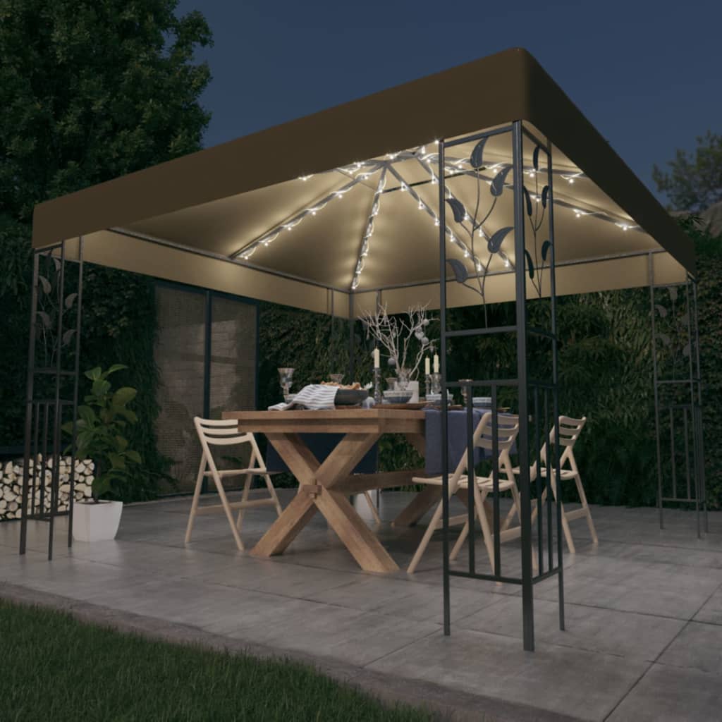Pavillon mit LED-Lichterkette 3x3 m Anthrazit