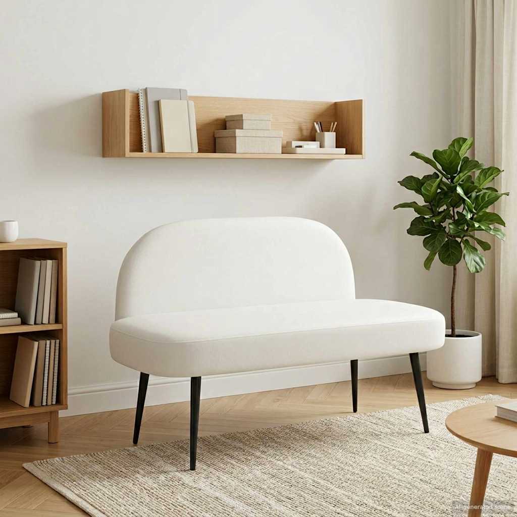 Gepolsterte Bank mit Rückenlehne Creme 110 x 60 x 76 cm