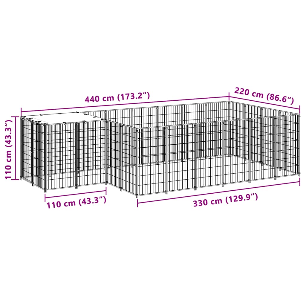 Hundezwinger Schwarz 6,05 m² Stahl