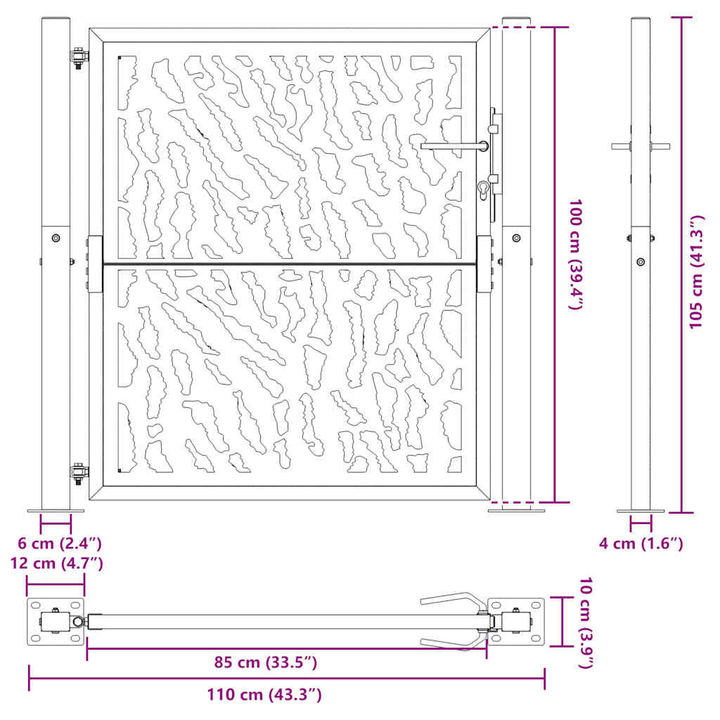 Gartentor Schwarz 100x100 cm Stahl Lichtdesign