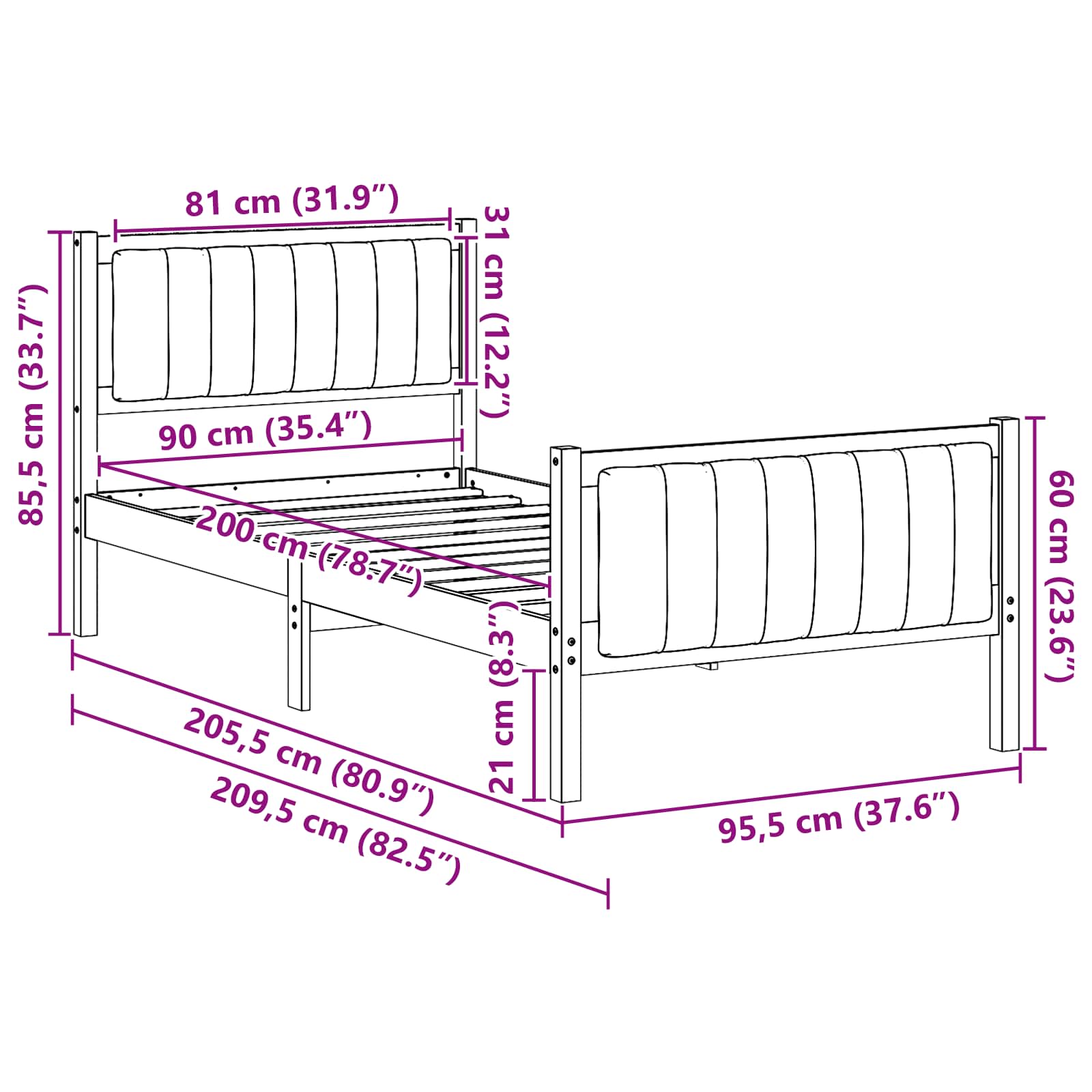 Bettgestell Braun und hellgrau 200 x 200 cm Massivholz Kiefer