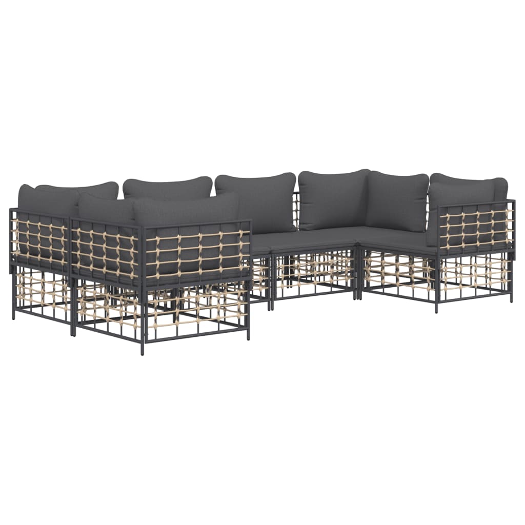 7-tlg. Garten-Lounge-Set mit Kissen Anthrazit Poly Rattan