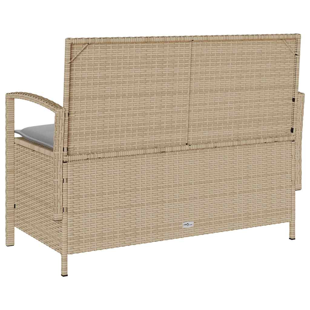 Gartenbank mit Stauraum und Kissen Schwarz Poly Rattan