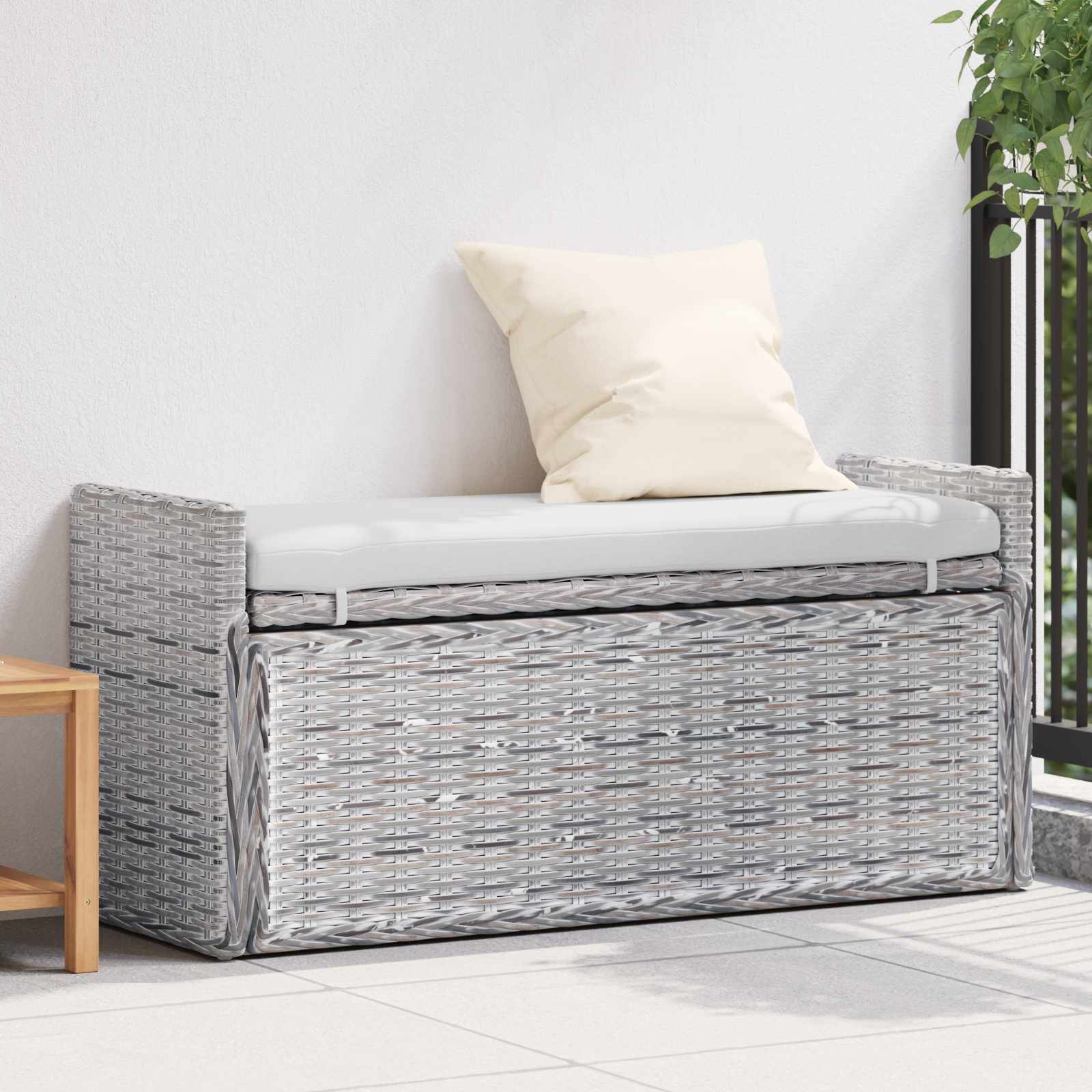 Sitzbank mit Stauraum Weiß gewaschen 110 x 40 x 50 cm Rattan