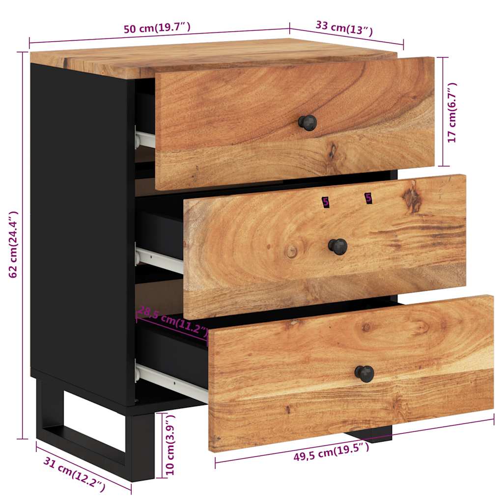 Nachttisch 50x33x62 cm Massivholz Mango & Holzwerkstoff