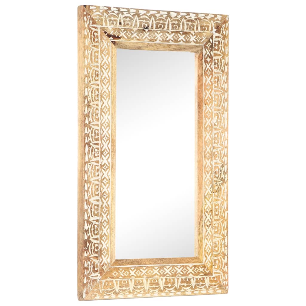 Spiegel Handgeschnitzt 50x50x2,6 cm Massivholz Mango