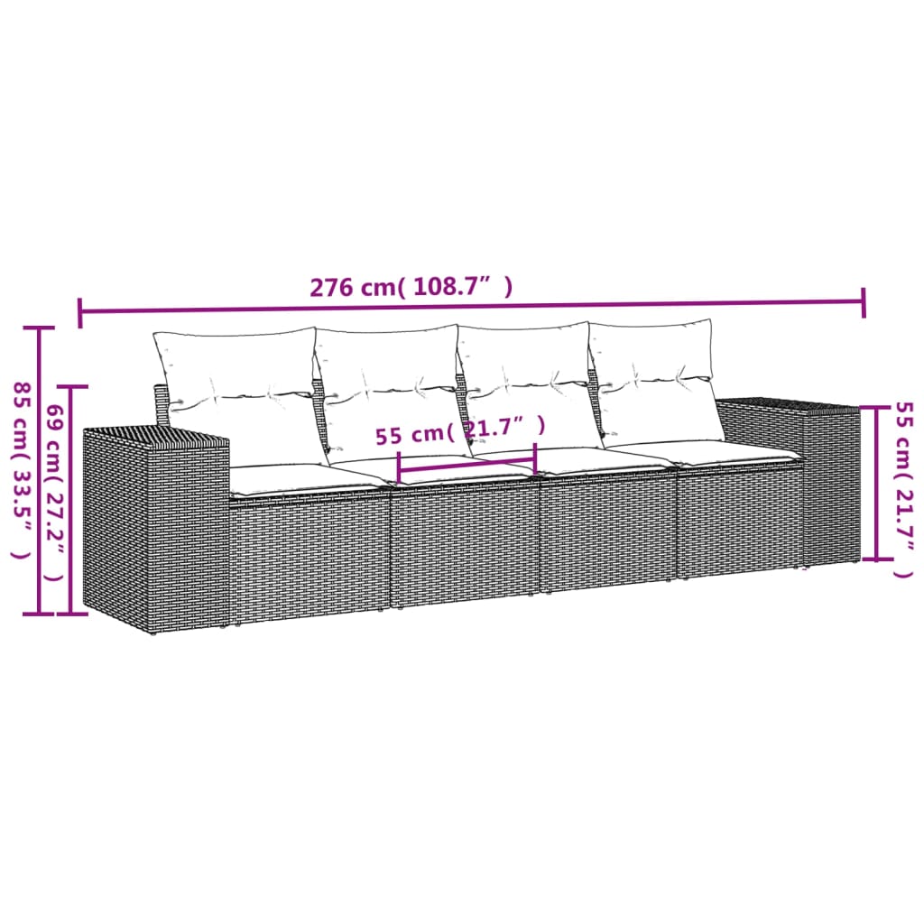 5-tlg. Garten-Sofagarnitur mit Kissen Schwarz Poly Rattan