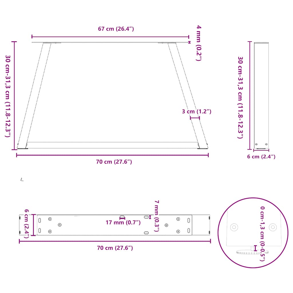Couchtischbeine V-Form 2 Stück Schwarz 30x(30-31,3) cm Stahl