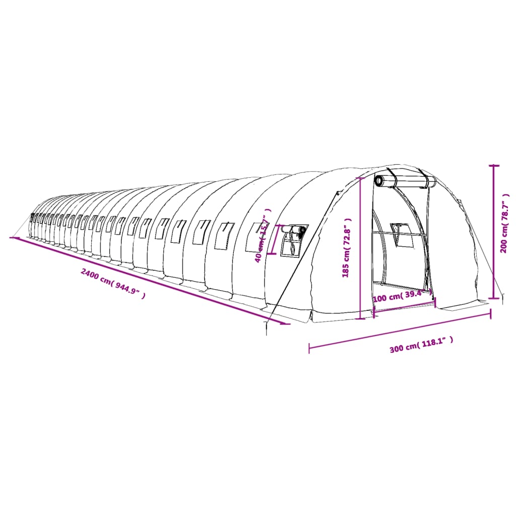 Gewächshaus mit Stahlrahmen Grün 48 m² 16x3x2 m