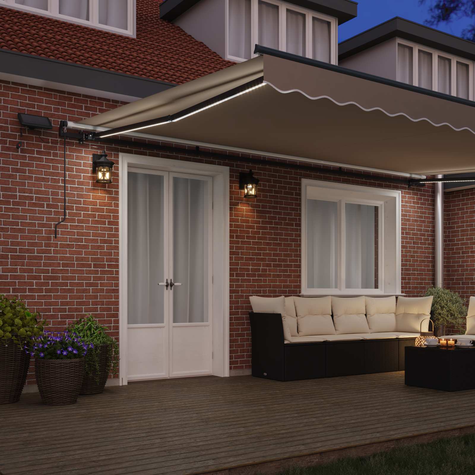 Markise Manuell Einziehbar mit LED 300x250 cm Blau und Weiß