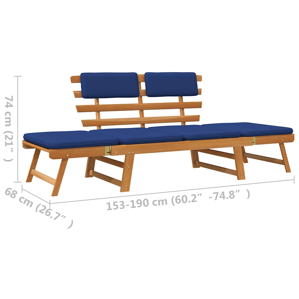 Gartenbank mit Auflagen 2-in-1 190 cm Grau Massivholz Akazie