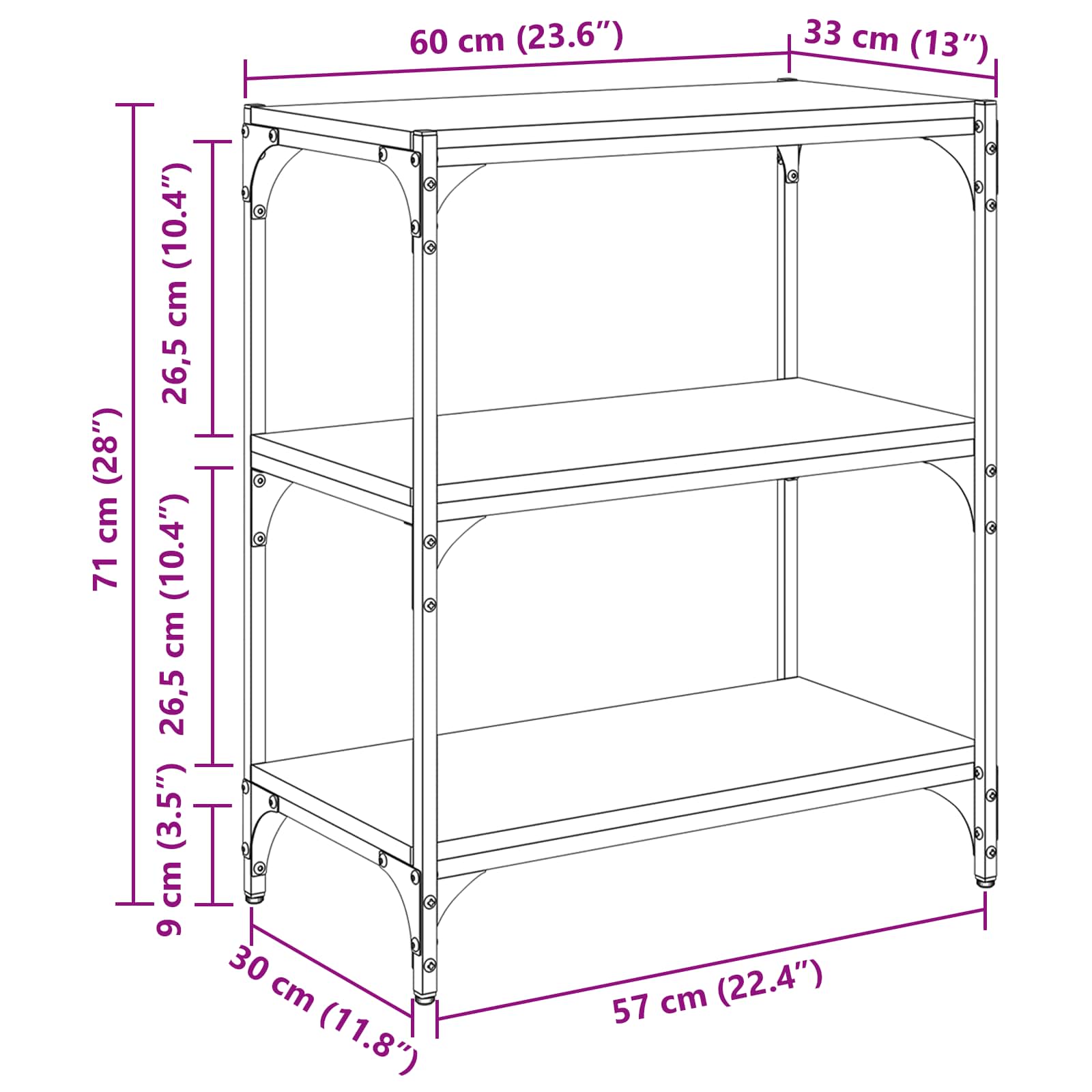 Bücherregal Schwarz 40x33x70,5 cm Holzwerkstoff und Stahl