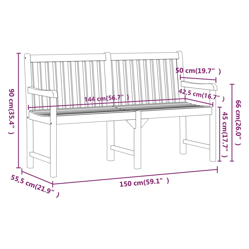 Bank Outdoor Natur 110 x 56 x 90 cm Massivholz Akazie